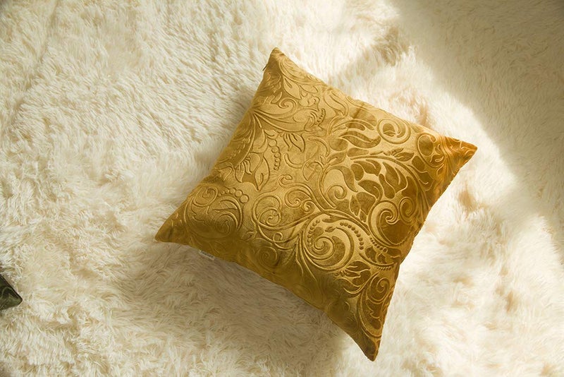 TangDepot Heavy Velvet Embossing Throw Pillow Cover, Classis Floral Anaglyph Velvet Fabric, Decorative Pillow Cover, Indoor/Outdoor Pillows Shell, Cushion Cover - (18" x 18", C13 Yellow) - Image 4